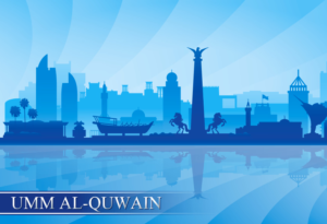 umm al quwain city skyline silhouette background vector 14746610